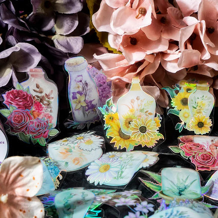 1Roll Length PET Adhesive Tape Flower Pendant Series Laser Flower DIY Hand Tent Guka Decorative Paste 6Models