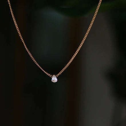Hot Sale18k Gold Plated Cuban Chain Single Waterdrop Cz Diamond Cubic Zircon Pendant Simple Necklace Choker