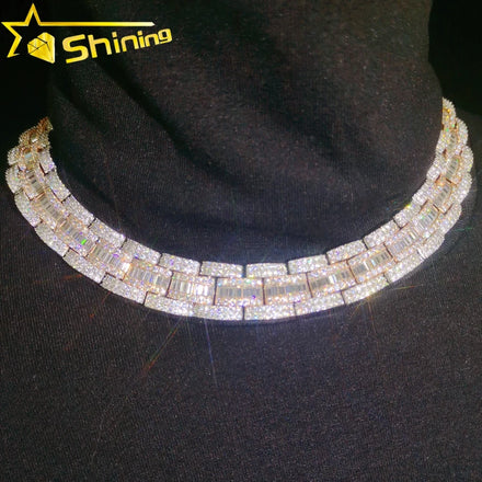 Ice Out Diamond VVS Moissanite Mens 925 Sterling Silver Cuban Link Chain Bracelet & Necklace