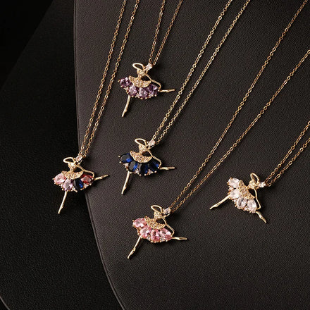 Colorful Zircon Necklace Angel Pendant Necklace Dancing Girl Necklace for Women
