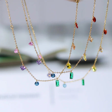 Exquisite 18k Gold Plated Stainless Steel Link Chain Bracelet Colorful Iced Out Zircon CZ Choker Necklace Jewelry Set