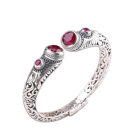 New Arrival Natural Crystal Stone Ruby Luxury Bracelet 925 Sterling Silver Bangles for Women Bangle Bracelet Fine Jewelry Gift