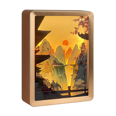 Sunrise Sunset Lamp Mountain Scenery Paper Cut Light Box Plastic Picture Frame Gift Items 3D Night Light for Home Decor