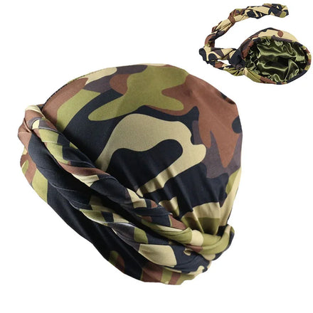 HZM-22393 New Arrival Men Camo African Muslim Headwear Soft Spandex Satin Fashion Print Hat Turban for Men