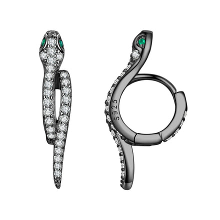 Black Gold Plated 925 Sterling Silver Zircon Snake Ear Buckles Designer Fine Jewelry Earrings Fashion Gift Women Girls