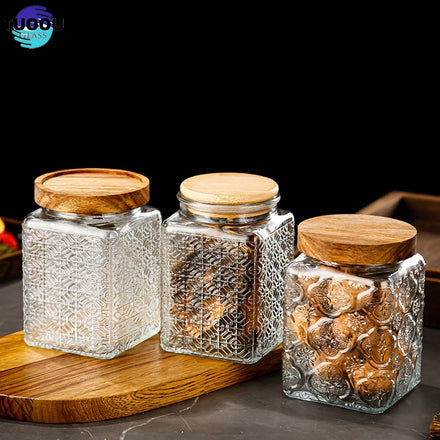 wholesale Begonia embossed thickened glass jar Bottles Jars Home Storage & Organization container