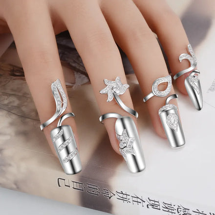 Wholesale Creative Jewelry Ring Rhinestone Nail Ring Adjustable Finger Nail Ring for Women