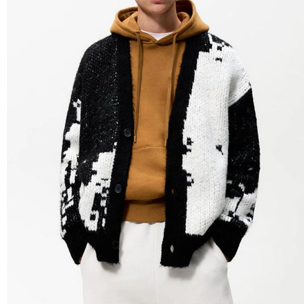 Men's Clothing Winter Oversized Knitted Jacquard Cardigan Sweater Men