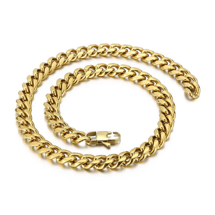 DAIHE Hip Hop Jewelry Cuban Link Chain Necklace Ice Out Buckle Stainless Steel Miami Cuban Chain for Men with Custom logo