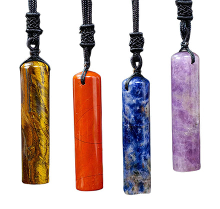 14x60mm Crystal Cylinder Pendant Necklace for Women Men Wand Amulet Reiki Stone Adjustable Braided Cord Charms Gemstone Jewelry
