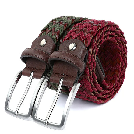 Unisex Casual Leather Waxed Thread Fabric Braided Canvas Belt Fashionable Woven Belt Alloy Buckle Multiple Options Versatile