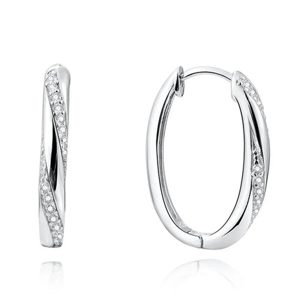 925 Sterling Silver Hoop Earrings Customizable Oval Shape Gold Rhodium Plated Geometric Zircon for Holiday Party Gift Giving