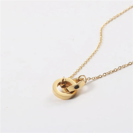 Fenny Wholesale 18K PVD Plated Permanent Double Circle Pendant Fine Chain Stainless Steel Choke Chain Necklace for Women