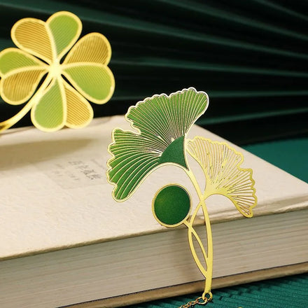 Wholesale 24k Gold Plating Brass and Stainless Steel Alloy Plant Leaves Lotus Rose Bookmark with Chain Souvenir or Model