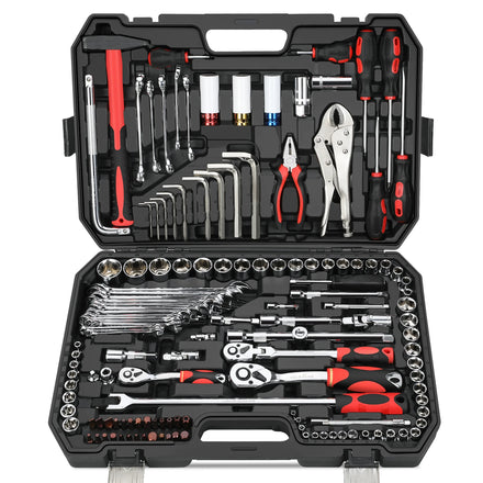 143-PC Hand Tool Sets Plastic Toolbox Car Tool Kit Ratchet Socket Wrench Set Tools
