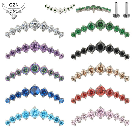 Fashion G23 Titanium Internally Thread 9 Prong Set CZ Stone Top Earring Nose Lip Rings Helix Ear Stud Fine Piercing Body Jewelry