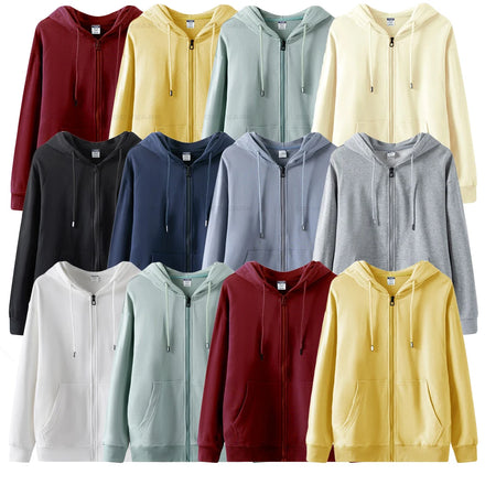 100% Cotton Black Men's Zipper-Up Hoodies Breathable Spring Plain Dyed Sweatshirt
