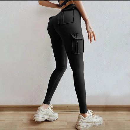 Wholesale High Waist Multi Pocket Cargo Leggings Yoga Jogging Sports Pants Skinny Butt Lift Sports Running Fitness Leggings