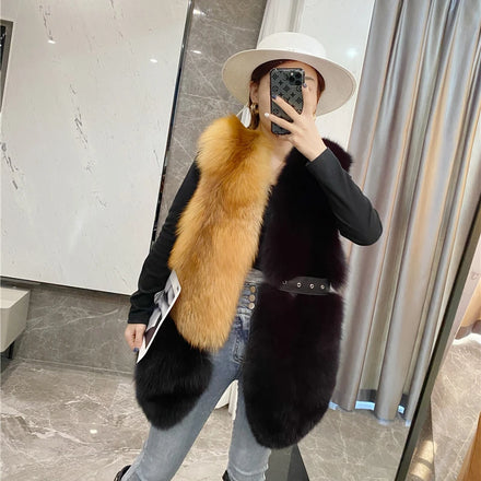 New Arrival Luxury Natural Red Fox Fur Vest Women Winter Warm Fur Gilet Elegant Fashion Real Fur Coat