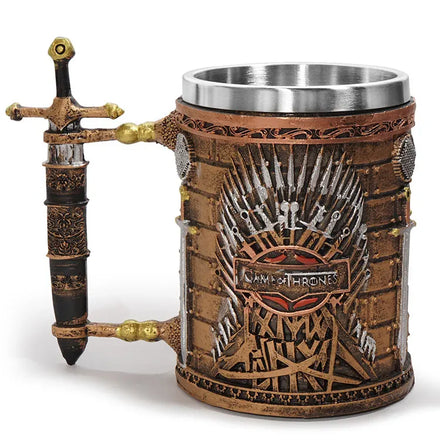 Stainless Steel Resin Coffee Tankard Mug Big Capacity 600ml Drink Ware Cup 3D Holy Sword Handle Beer Mug for Best Christmas Gift