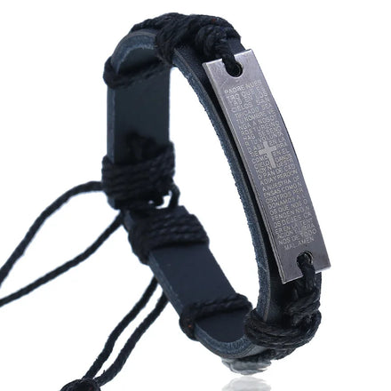 Religion Weaving Genuine Leather Jewelry Engrave Bible Words Bracelet Mens Accessories Gifts