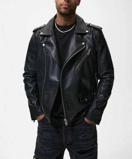 Customization Men's Classic Motorcycle PU Jacket Bikers Men Vegan Zip UP Synthetic PU Outdoor Casual Jackets