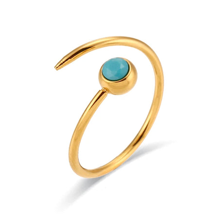 Light Luxury Stainless Steel Gold Plated Ring Unique Blue Stone Ring Jewelry Simple Nail Open Ring for Women Men