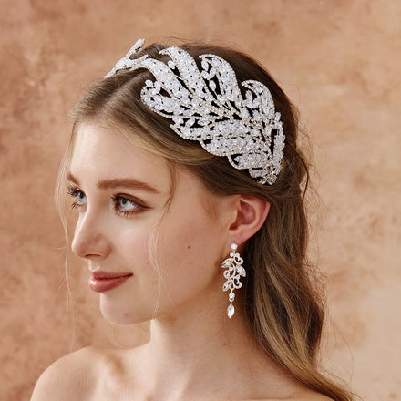 Luxury Elegant Claw Chain Big Hair Band Zircon Rhinestone Wedding Bride Headband Bridal Headdress