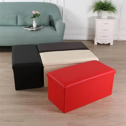 Modern Faux Leather Waterproof Foldable Storage Ottoman Storage Bench Footstool Poufs Customized Color for Apartment School