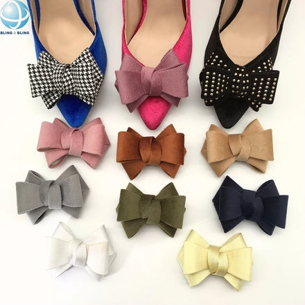 Multi-color Fashion Fabric Bowtie Shoe Brooch Clip Detachable Ladies Heel Shoe Clips Decorations