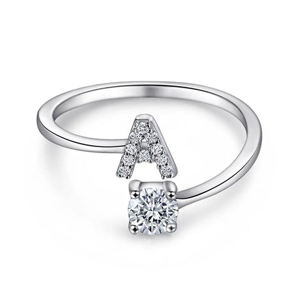 Adjustable Gold Platinum Plated Sterling Silver Letter Rings Rainbow Zircon Pave Initial M Alphabet Bands for Wedding Party