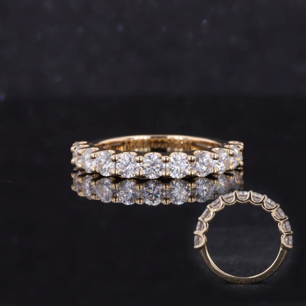 Starsgem 3mm Moissanite Gemstone 14K Solid Gold U Shape Prong Set Eternity Ring for Women Wedding Band