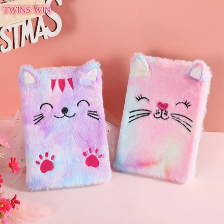 Cartoon Cat Ears Furry Journaling Notebook Plush Cover Customized Notebooks for Students
