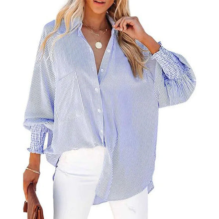 RNSHANGER Female Shirts Striped Printed Fashion Spring and Autumn New Long-sleeved Single Breasted Blouse Loose Ladies Shirts