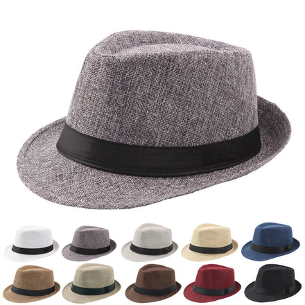 Spring Summer Short Brim Outdoor Sunshade Classic Retro Men Fedora Top Jazz Plain Bowler Chepeau Straw Beach Cap Hat