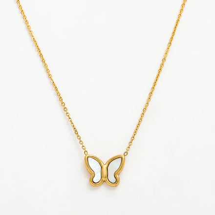 Fenny Wholesale 18K PVD Plated Waterproof Luxury Shell Butterfly Pendant Stainless Steel Choke Chain Necklace for Women