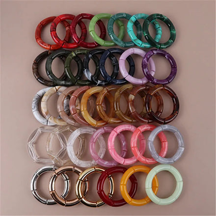 G1840 Summer Jewelry Color Lucite Curved Tube Bangles Bracelet Skinny Acrylic Bamboo Bead Stackable Bracelet