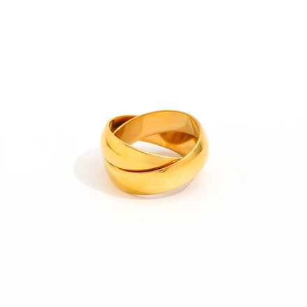 Fenny 18K Gold Plated Wholesale Waterproof&Non Tarnish Chunky Double Cross Stainless Steel Finger Ring Trendy for Women