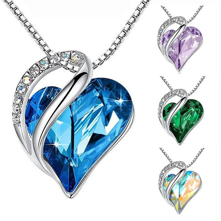 RisingMoon Crystal Pendant Silver Necklace Ocean Heart Love Jewelry for Valentines Day Gift