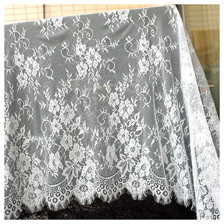YX6042-2 Personalized Wholesale Price Polyester Lace Fabric No Stretch White Chantilly Eyelash Lace Fabric