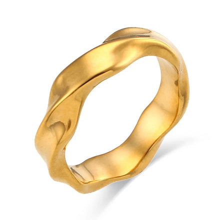 Light Luxury Temperament Gift Jewelry Stainless Steel Gold Plated Ring Geometric Water Ripple Ring for Women Men