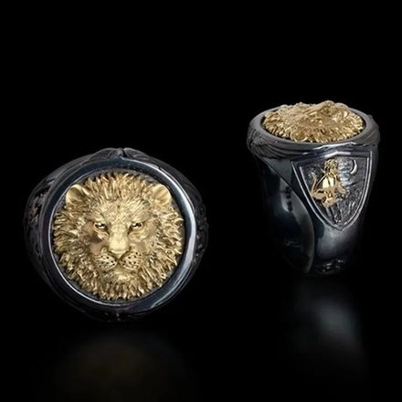 2024 New Arrival Vintage Domineering Male Lion Rings Black Gold Lion Head Mens Rings for Men Boyfriend