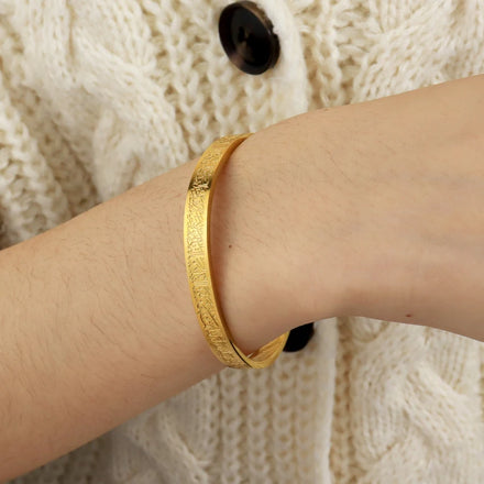Custom Buddhist Gold Muslim Gifts Engraved Word Islamic Arabic Bangle Women for 18K Gold Plated Stainless Steel Wedding