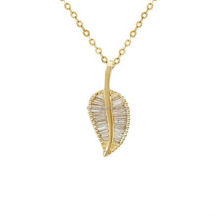 Wholesale 18k Solid Yellow Gold Necklace with Natural Diamond Leaf Pendant Trendy Jewelry for Women's Weddings and Engagements