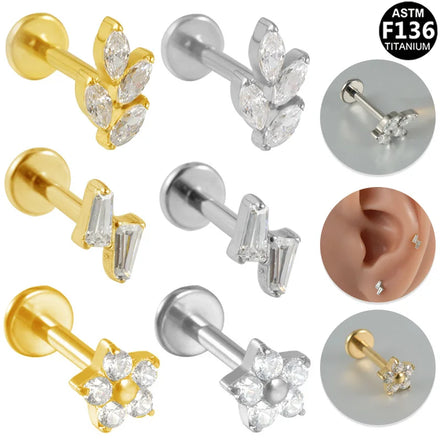 Gaby ASTM F136 Titanium Internal Thread Labret Ring Multi-layered Cz Lip Rings Helix Piercing Titaniuo Piercing Jewelry