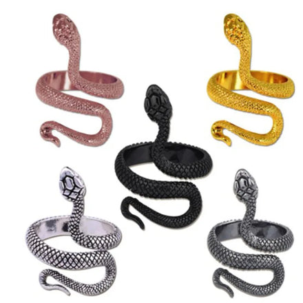 New Design Gold Plated Vintage Snake Open Rings Adjustable Punk Black Mamba Finger Rings