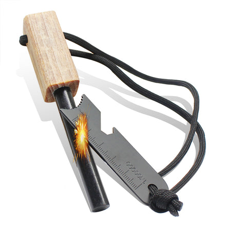 3/8inch Thick Natural Pine Handle Fatwood Kindle Ferro Rod Flint Fire Starter with Striker for Outdoor Campfire