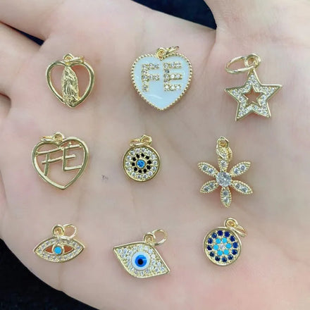 CZ8631 Mini Small 18K Gold Plated Cubic Zirconia Pave Heart Fe Faith Evil Eyes Charm Pendant Jewelry Making Supply