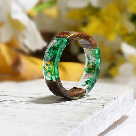 Factory New Fashion Jewelry Rings DIY Handmade Drop Glue Dried Flower Ring Wood Resin Ring for Men Women