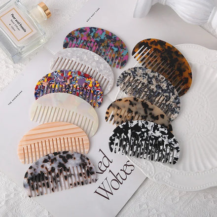 JunYiBeauty Custom Logo Straight Barber Styling Comb Wide Tooth Hair Comb Ultra-thin Acetate Semicircle Women Home Customized